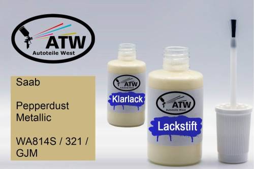Saab, Pepperdust Metallic, WA814S / 321 / GJM: 20ml Lackstift + 20ml Klarlack - Set, von ATW Autoteile West.